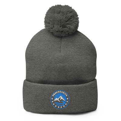 Gray/Navy Pom-Pom Beanie with teal and white logo