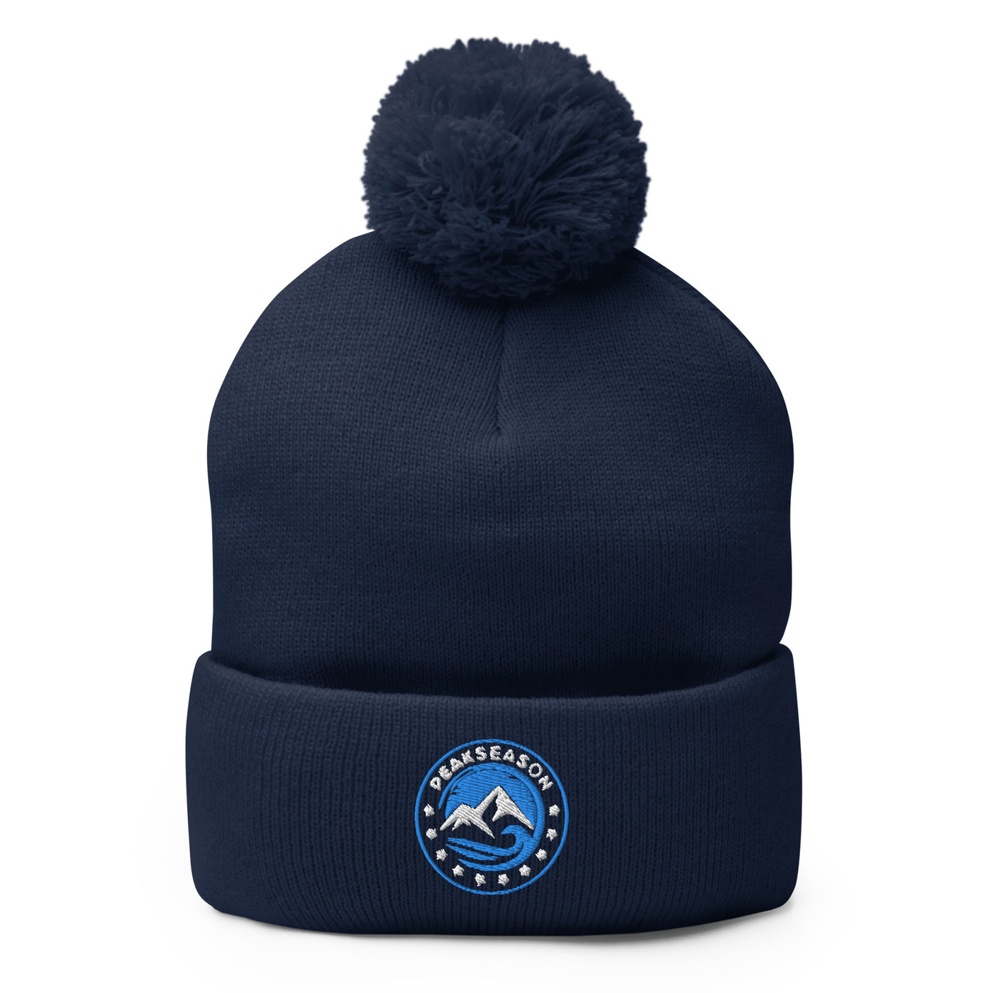 Gray/Navy Pom-Pom Beanie with teal and white logo