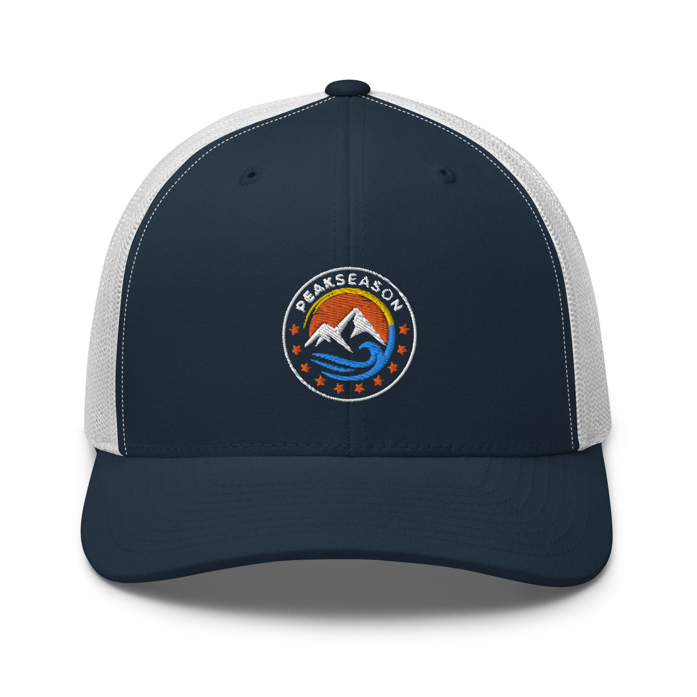 Navy Trucker Cap (PeakSeason Circle Logo With Orange Stars)