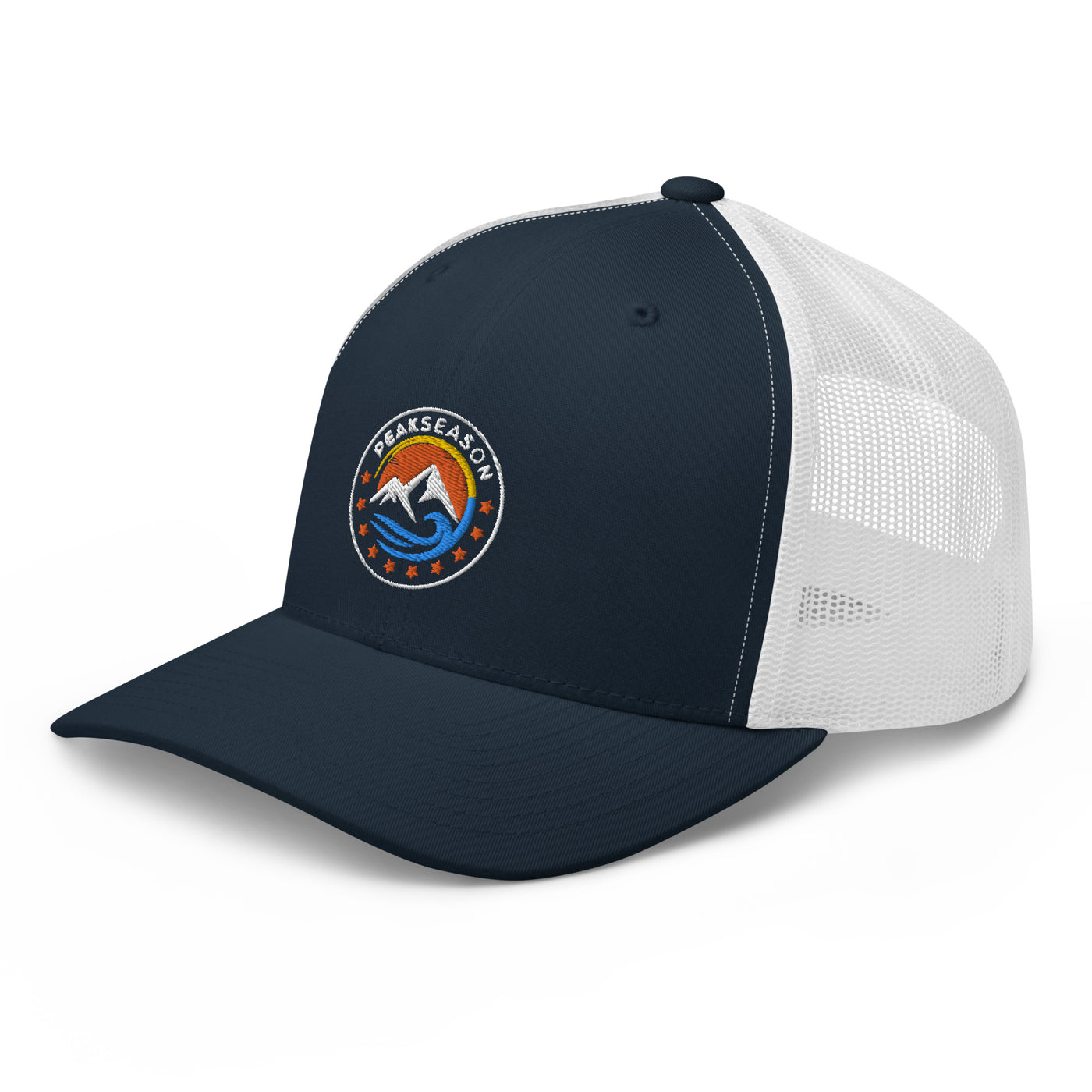 Navy Trucker Cap (PeakSeason Circle Logo With Orange Stars)