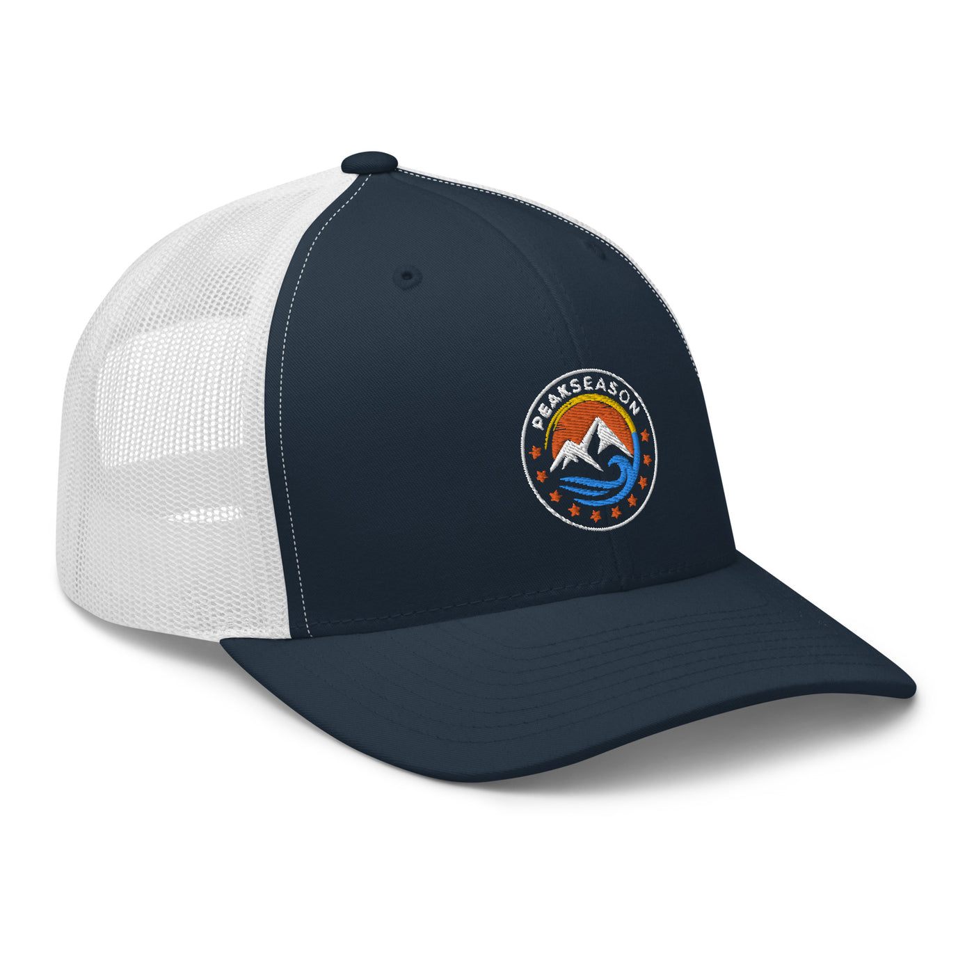 Navy Trucker Cap (PeakSeason Circle Logo With Orange Stars)