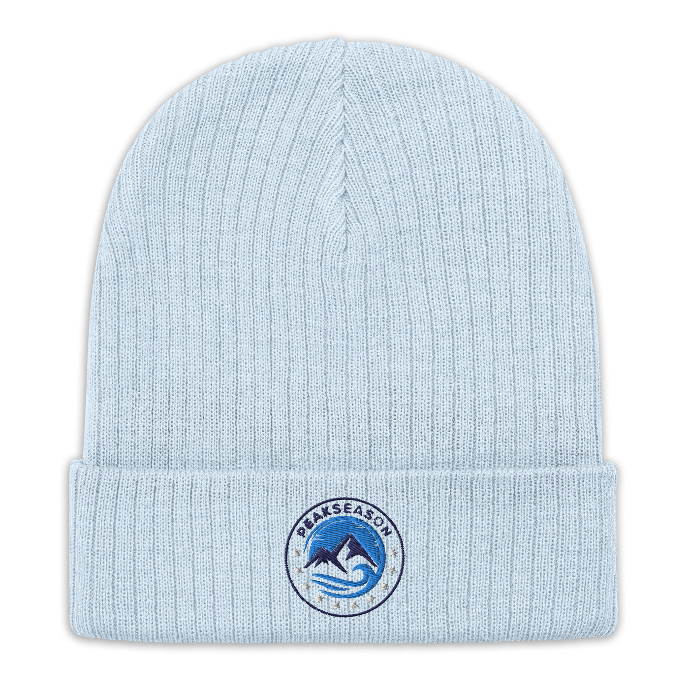 Light Blue Ribbed Knit Beanie (PeakSeason Circle Logo)